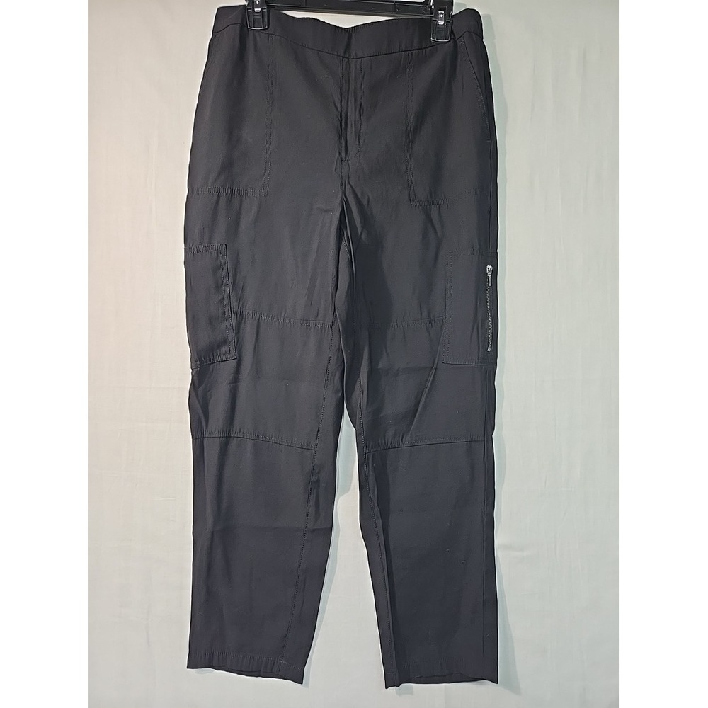 Chico's Black Cargo Pants Zippers Pockets Women's Size 1.5R (10) Black‎ Elastic